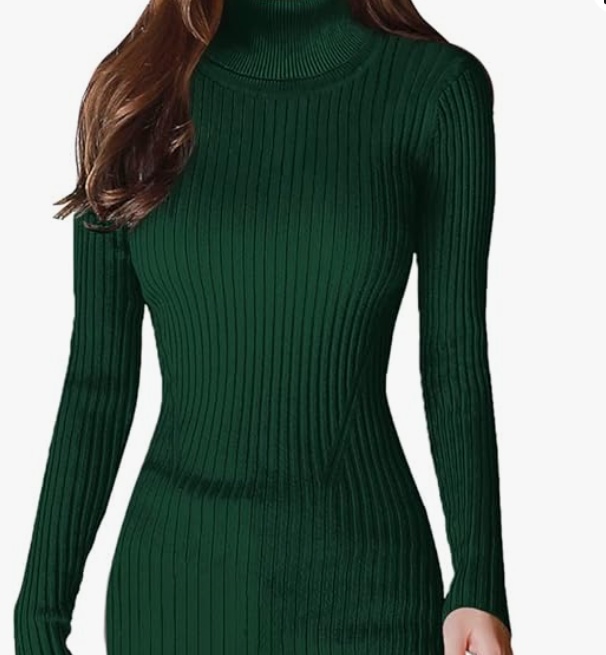 aesthetic winter outfit: cozy green sweater, denim & chic handbag Close-up of a cozy sage green knit turtleneck sweater for women, perfect for a Pinterest-inspired winter outfit.