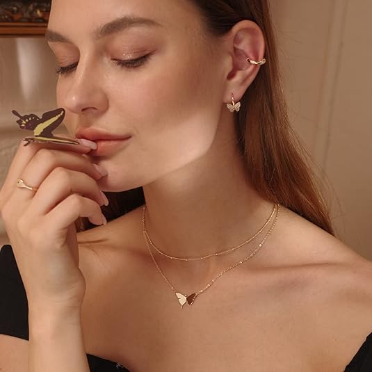 Mevecco Layered Butterfly Necklace Gold layered butterfly necklace for women