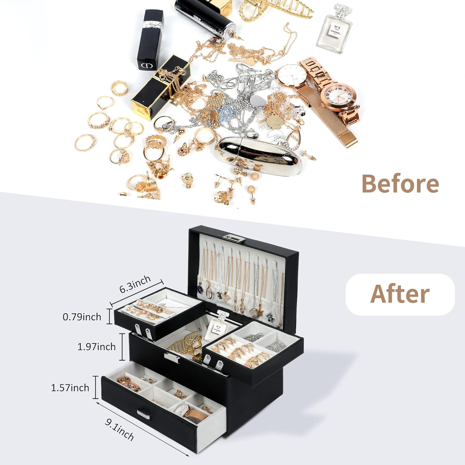 dajasan 3 layers jewelry organizer box for women with lock & velvet lining dajasan 3 layers jewelry organizer box for women with lock & velvet lining