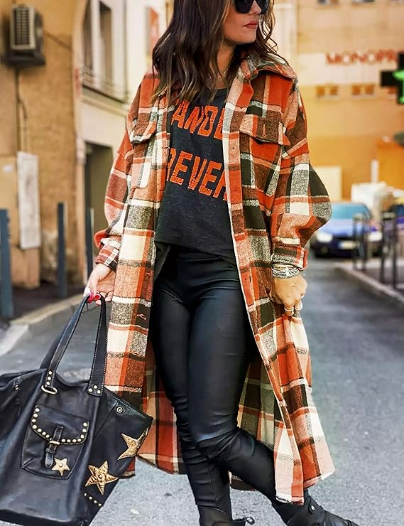 Women's Long Plaid Check Coat Women's Long Plaid Check Coat