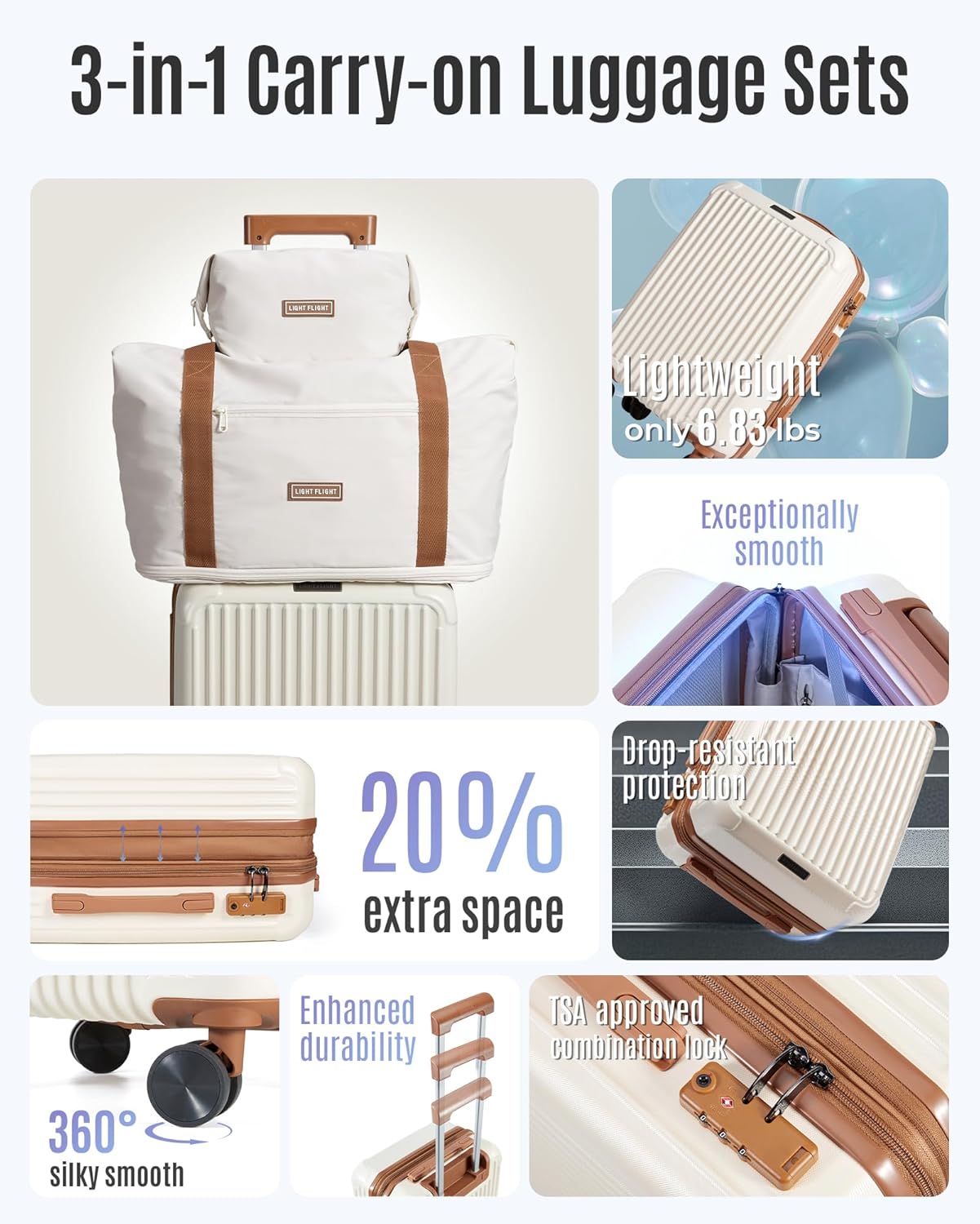 LIGHT FLIGHT 3 Piece Luggage Sets with Wheels LIGHT FLIGHT 3 Piece Luggage Sets with Wheels