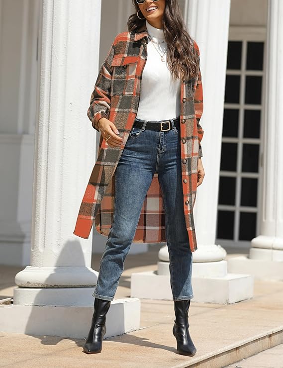 Women's Long Plaid Check Coat Women's Long Plaid Check Coat