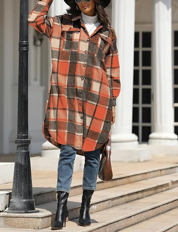 Women's Long Plaid Check Coat Women's Long Plaid Check Coat