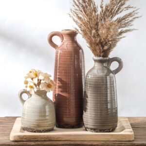 Home Ceramic Vases Set of 3 Neutral Rustic